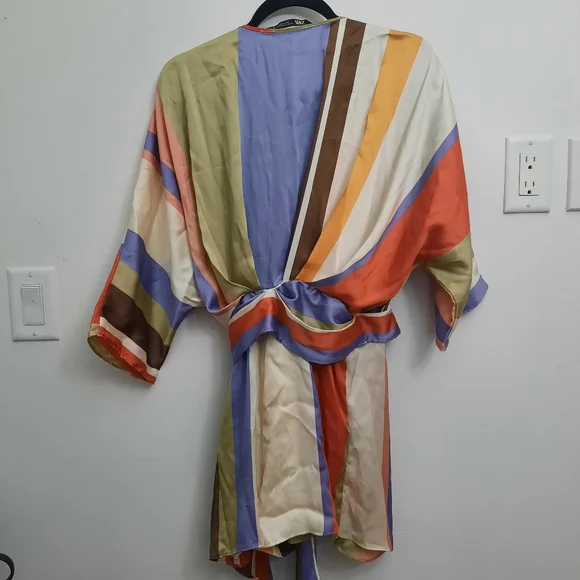 ZARA Satin Rainbow Striped Crossover Romper Playsuit Wrap Bloggers Fave - Picture 10 of 10